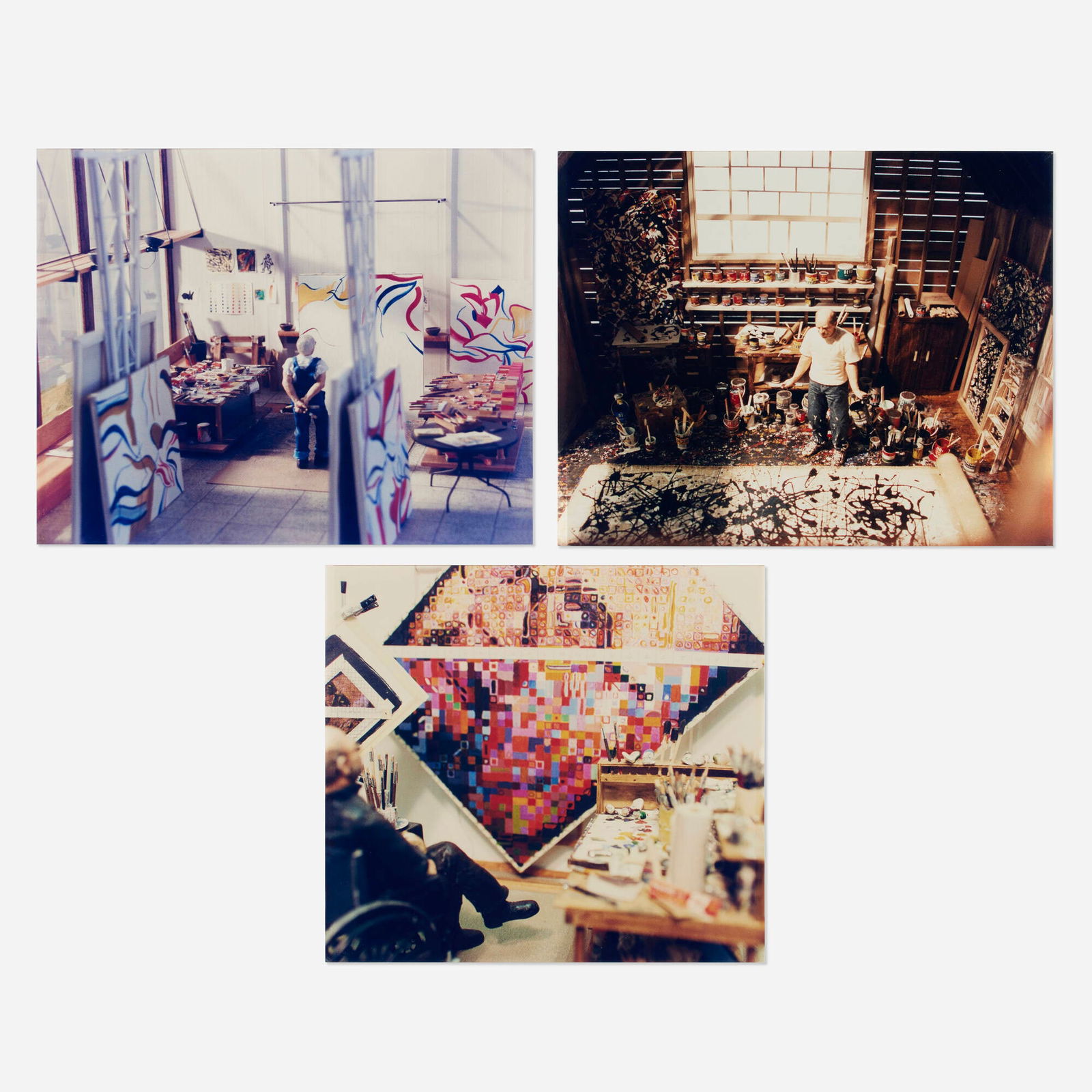 Joe Fig, Three works from the Inside the Artist's Studio series: Joe Fig Jackson Pollack; Chuck Close; Willem de Kooning (three works from the Inside the Artist's Studio series) 2002C-print mounted to Sintra 16 h x 17.5 w in (41 x 44 cm) 15.875 h x 19.5 w in (4