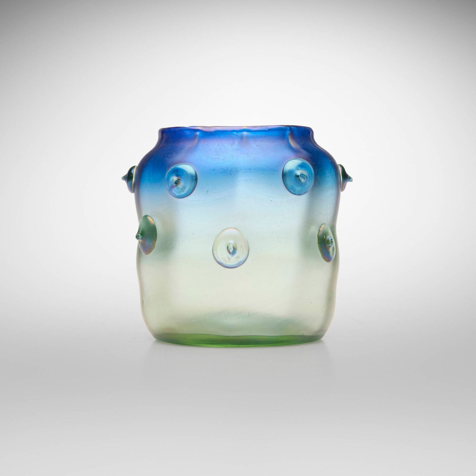 Arno Richter for Loetz, Luna cabinet vase with prunts: Arno Richter for Loetz Luna cabinet vase with prunts Austria, c. 1900hand-blown and applied glass 3.25 h x 3.25 dia in (8 x 8 cm) Literature: Loetz Bohemian Glass 1880-1940