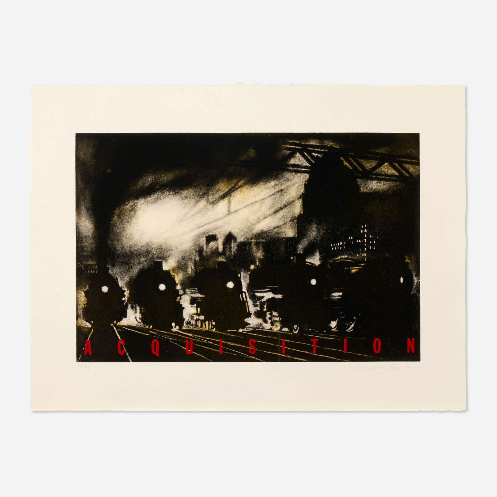 Lawrence Gipe, Acquisition: Lawrence Gipe Acquisition 1992screenprint in colors image: 15.5 h × 23.5 w in (39 × 60 cm) sheet: 22 h × 29.75 w in (56 × 76 cm) Signed, dated and numbered to low