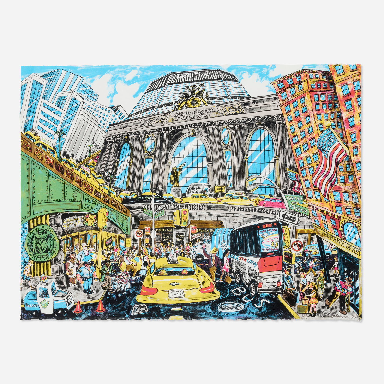 Red Grooms, Taxi to the Terminal: Red Grooms Taxi to the Terminal 1994 lithograph in colors 22.375 h × 30 w in (57 × 76 cm) Signed, dated and numbered to lower right ‘48/75 Red Grooms 94’. This work i