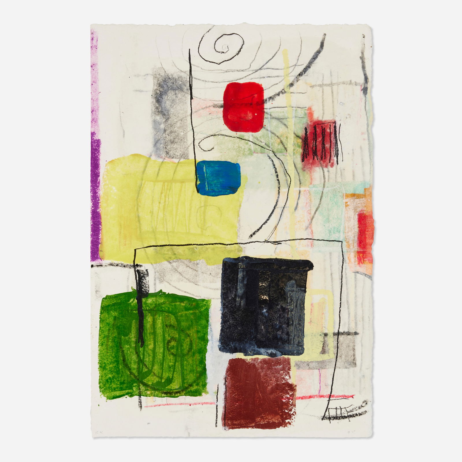 Robert Kelly, Untitled: Robert Kelly Untitled 1995encaustic on paper 17.125 h × 11.5 w in (43 × 29 cm) Signed to lower edge ‘R.K. 95’. This work will ship from Los Angel