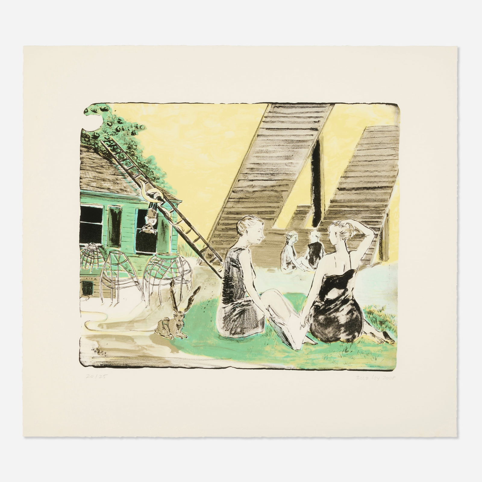 Rosa Loy, Afternoon with Laika: Rosa Loy Afternoon with Laika 2008lithograph in colors image: 14 h × 16.625 w in (36 × 42 cm) sheet: 20.625 h × 22.875 w in (52 × 58 cm) Signed, dated and numbere