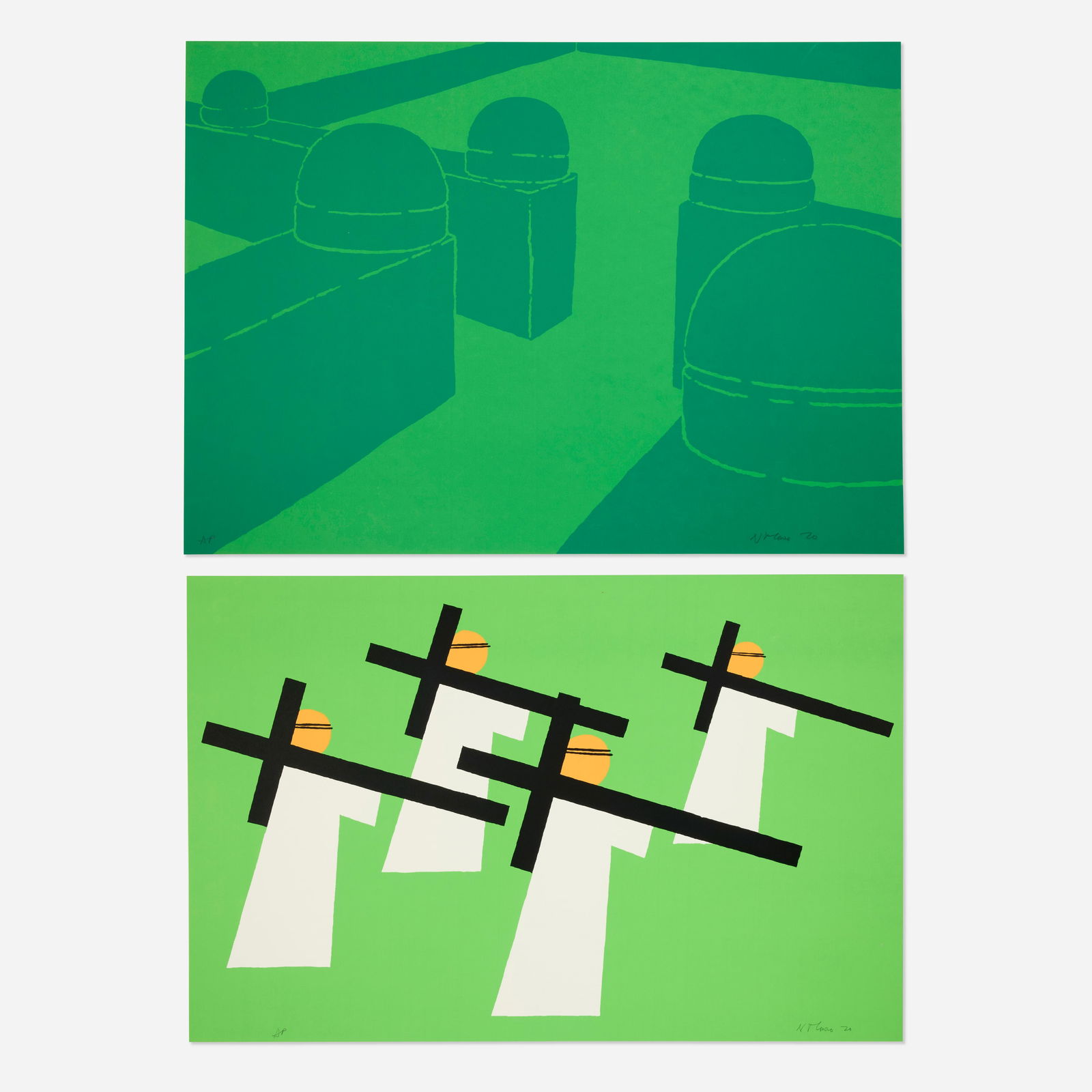 Nicholas Monro, Hedges; Figures with Crosses (two works) (1 of 3)