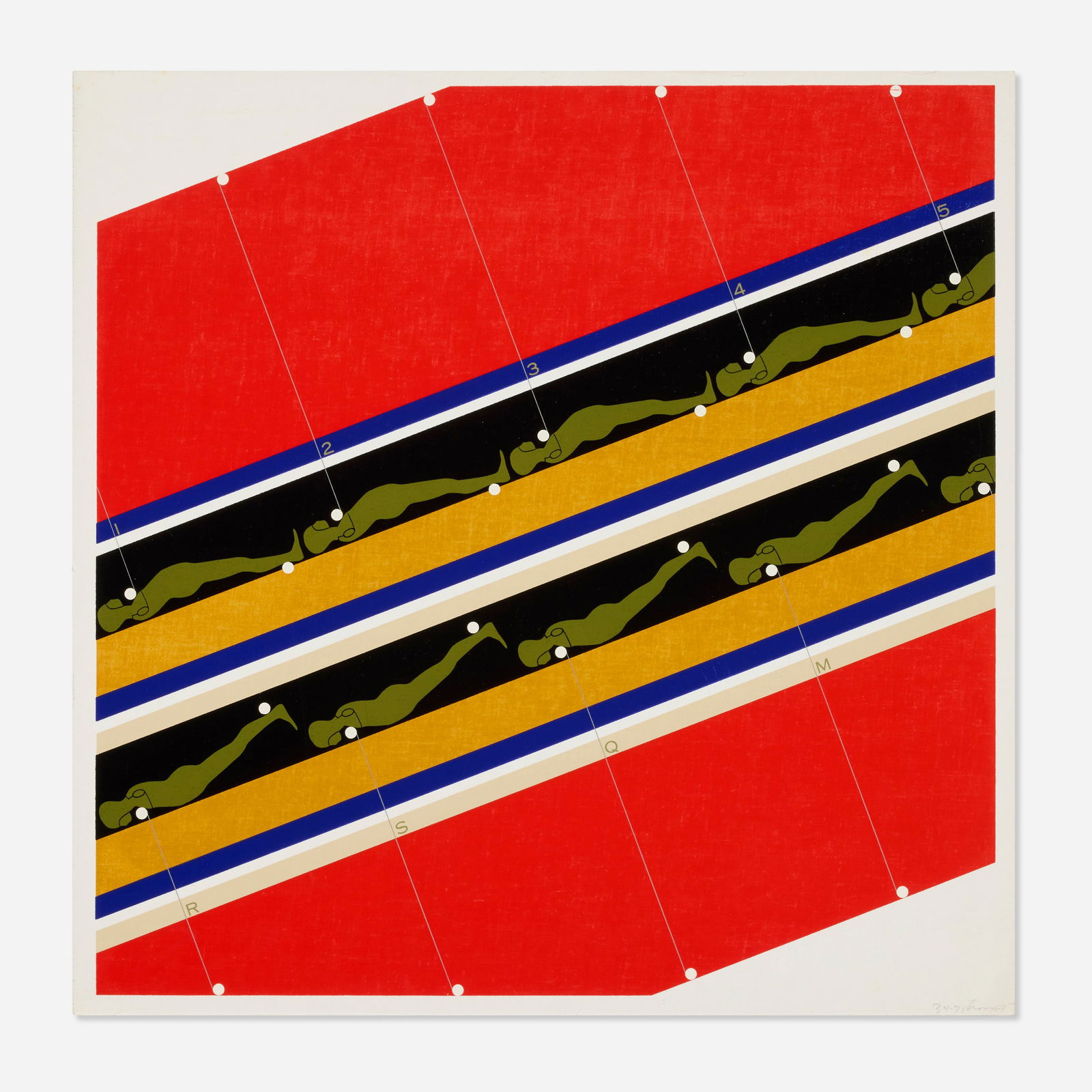 Ernest Trova, Untitled (from the Study/Falling Man Series, Volume II portfolio): Ernest Trova Untitled (from the Study/Falling Man Series, Volume II portfolio) 1967screenprint in colors on linen backed to paper image: 23.125 h × 23 w in (59 × 58 cm) sheet: 24 h