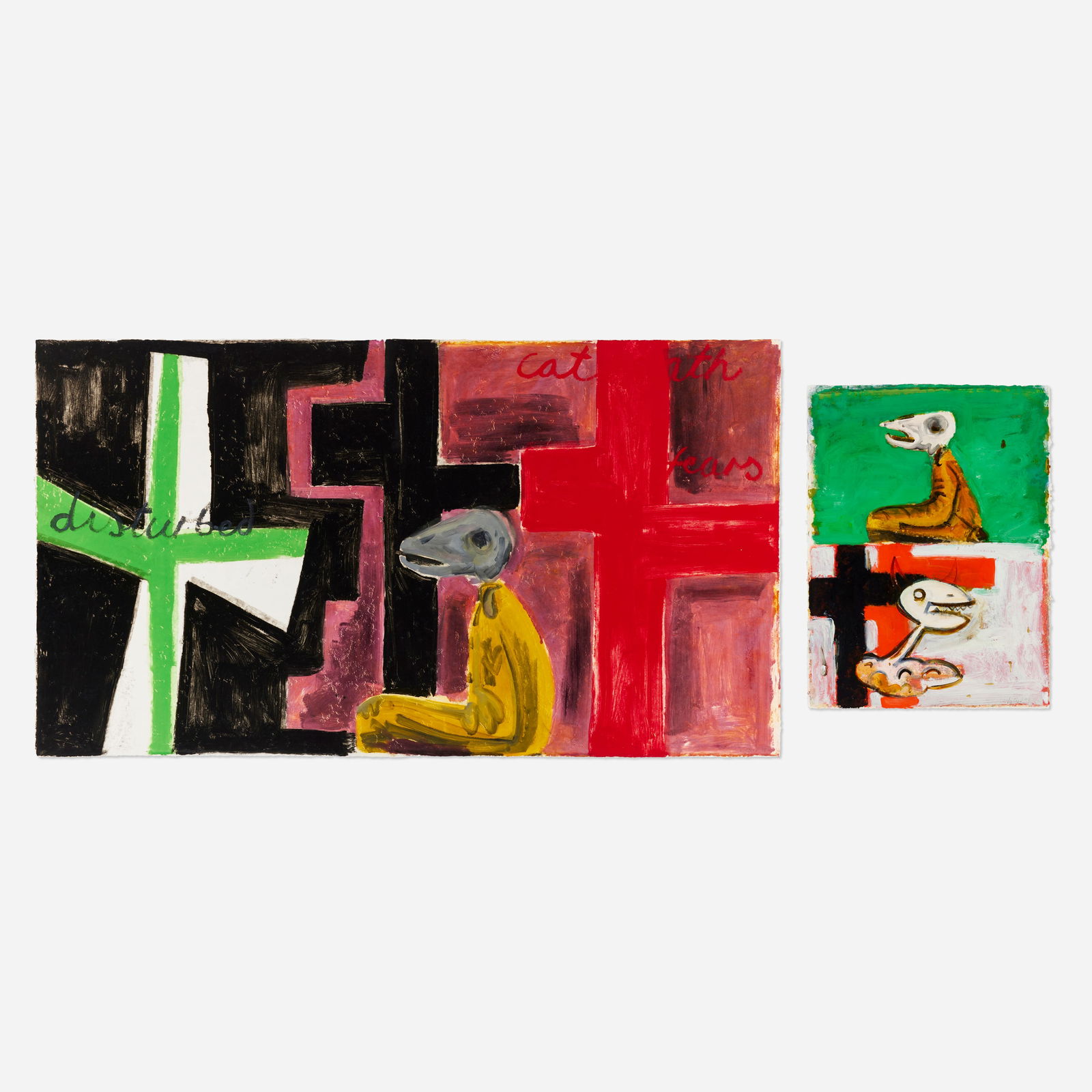 John Walker, Untitled (two works): John Walker Untitled (two works) 1998, 1999monoprint on Tullis SB handmade 32.5 h × 21.25 w in (83 × 54 cm) 42.5 h × 75 w in (108 × 190 cm) Signed and dated to lo