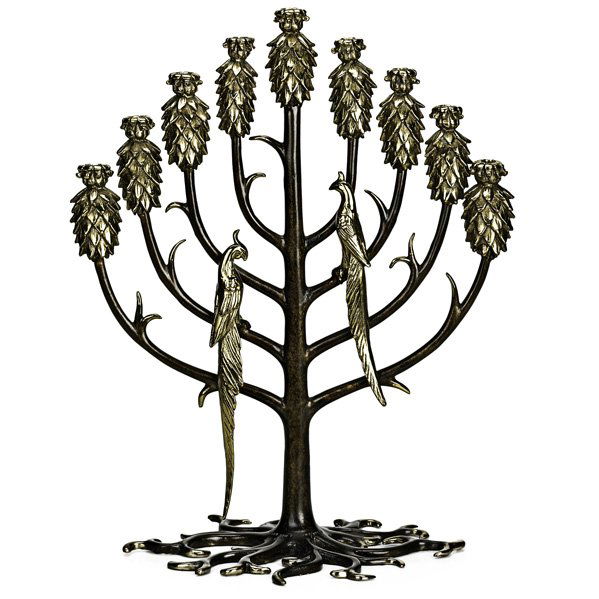 MENORAH BY ERTE: Erté/ Romain de Tirtoff (Russian 1892 - 1990), brass, marked ca.1987, CON KER, 407/500; 16" x 12" x 7"