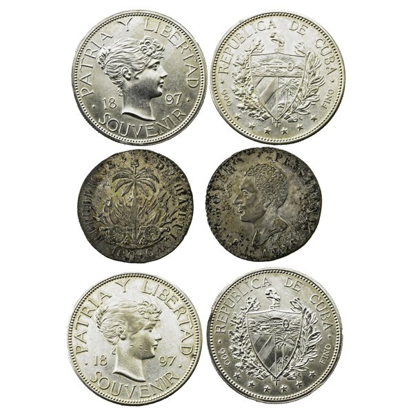 COINS FROM CUBA, HAITI, AND JAMAICA: Thirty-six coins from 19th/ 20th c.