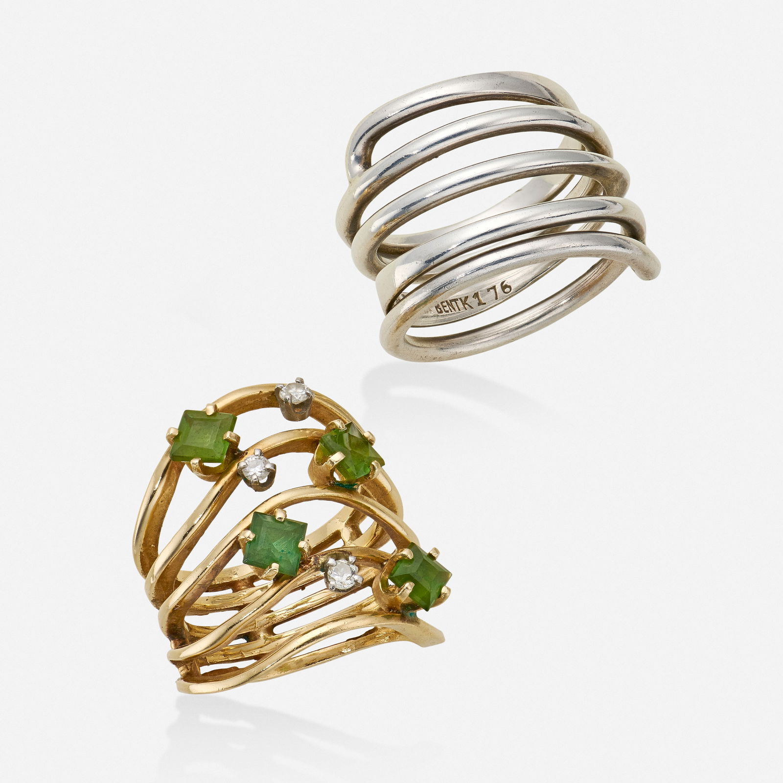 Bent Knudsen, Sterling silver ring with gold, diamond, and gem-set ring (1 of 3)