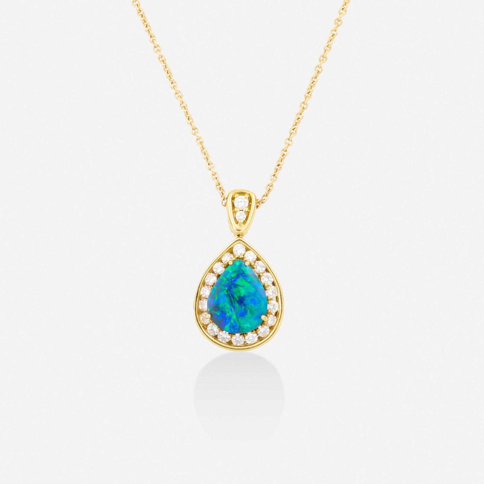 Boulder opal, diamond, and gold necklace (1 of 3)