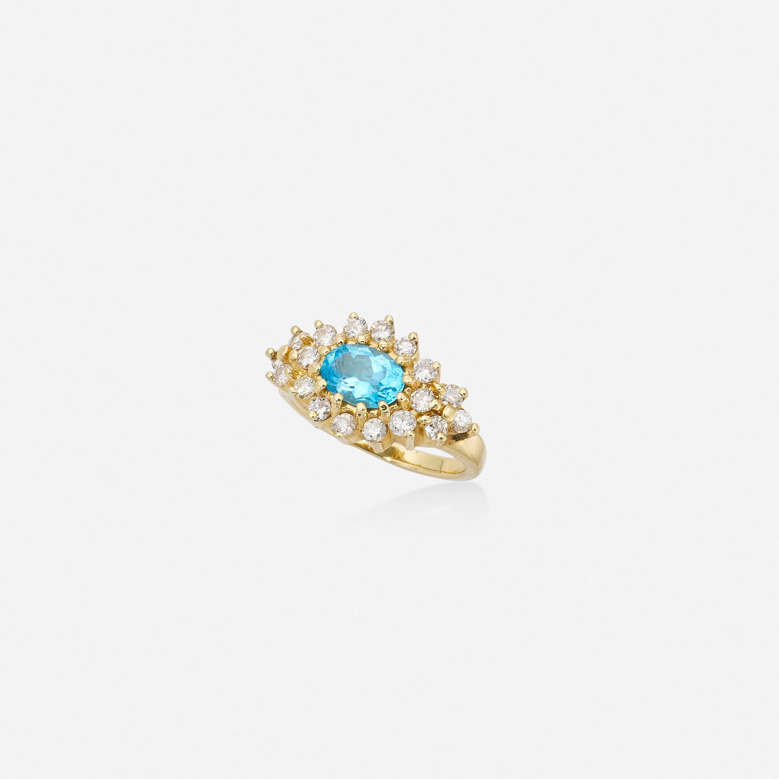 Blue topaz, diamond, and gold ring (1 of 2)