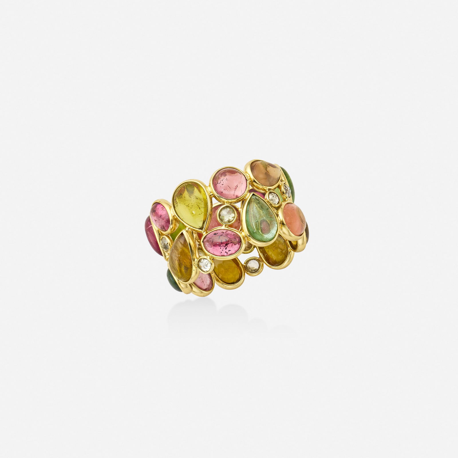 Multi-color tourmaline, diamond, and gold ring (1 of 2)
