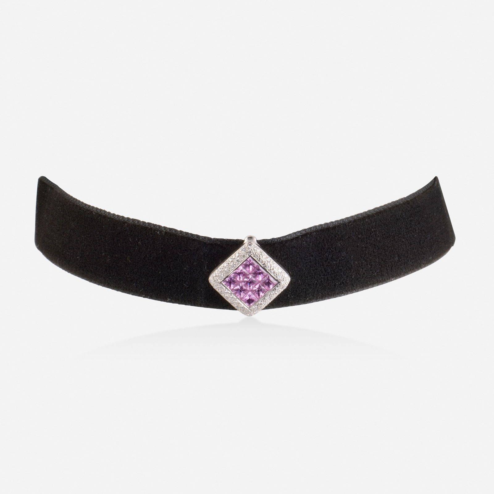 Craig Drake, Pink sapphire, diamond, and velvet choker necklace (1 of 3)