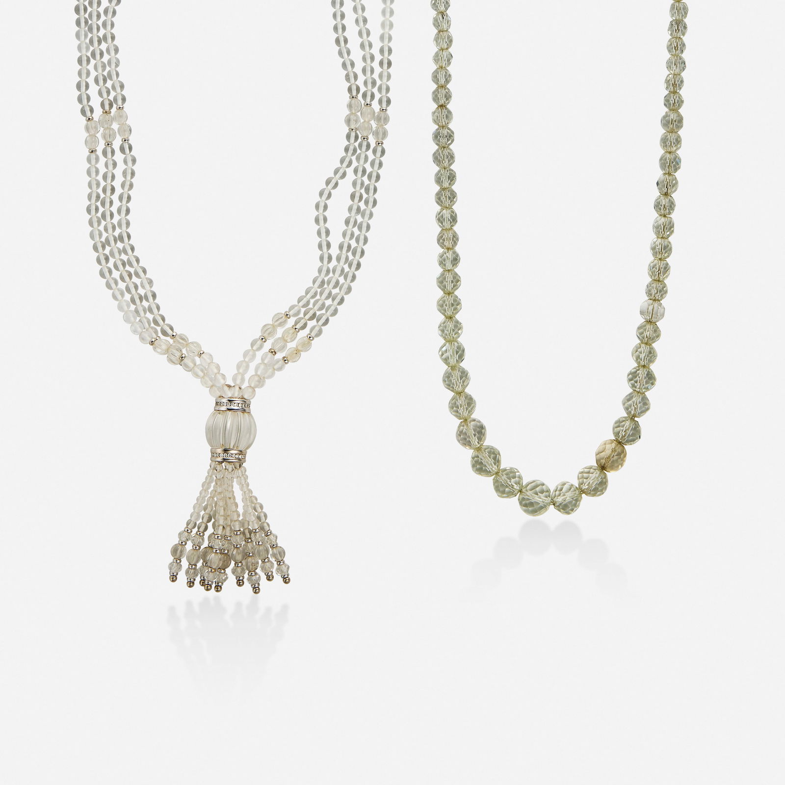 Two rock crystal and diamond bead necklaces (1 of 2)