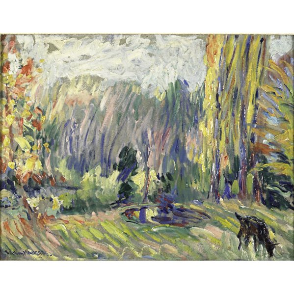 WILLIAM MALHERBE (American, 1884-1951): Oil on board of landscape with goat (framed); Signed; 11" x 15"