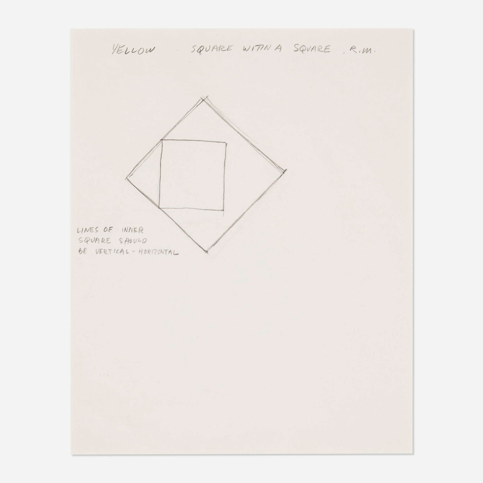 Robert Mangold, Yellow Square Within a Square: Robert Mangold Yellow Square Within a Square 1974pencil on paper 11 h x 8.5 w in (28 x 22 cm) Signed and titled to upper edge 'Yellow Square Witin[sic] A Square, R.M.'. Provenan