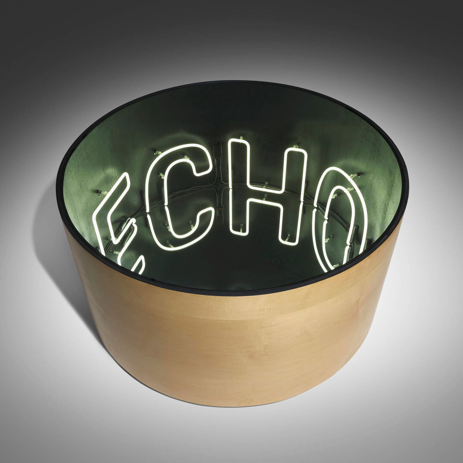 Ivan Navarro, Echo: Ivan Navarro Echo 2008neon, birch plywood, mirrored glass 24.75 h x 48 dia in (63 x 122 cm) This work is number 1 from the edition of 3. Signed to accompanying certificate issued by Galerie Da