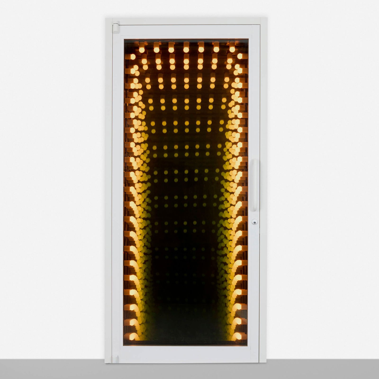 Ivan Navarro, The Edge: Ivan Navarro The Edge 2007smoked glass, lacquered aluminum, mirrored glass, light bulbs 85.75 h x 39.5 w x 10.75 d in (218 x 100 x 27 cm) This work is number 1 from the edition of 3.