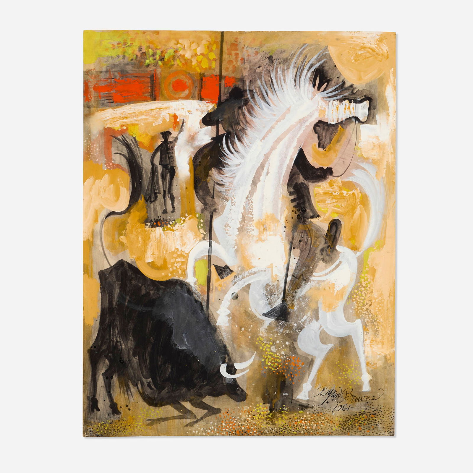Byron Browne, Bullfight: Byron Browne Bullfight 1961watercolor and gouache on paper 25.75 h x 20 w in (65 x 51 cm) Signed and dated to lower right 'Byron Browne 1961'. Provenance: Lichtfield Co