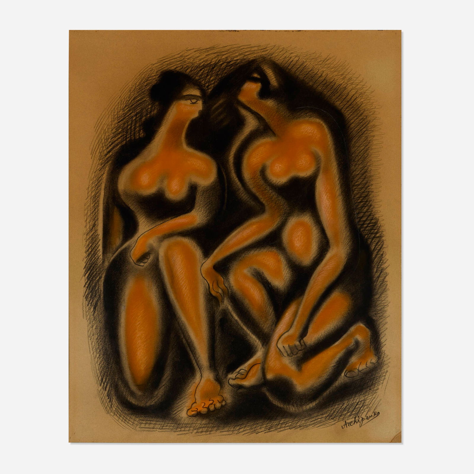 Alexander Archipenko, Orange and Black: Alexander Archipenko Orange and Black 1947pastel on paperboard 29.75 h x 24 w in (76 x 61 cm) Signed to lower right 'Archipenko'. Provenance: The Artist | Collection of