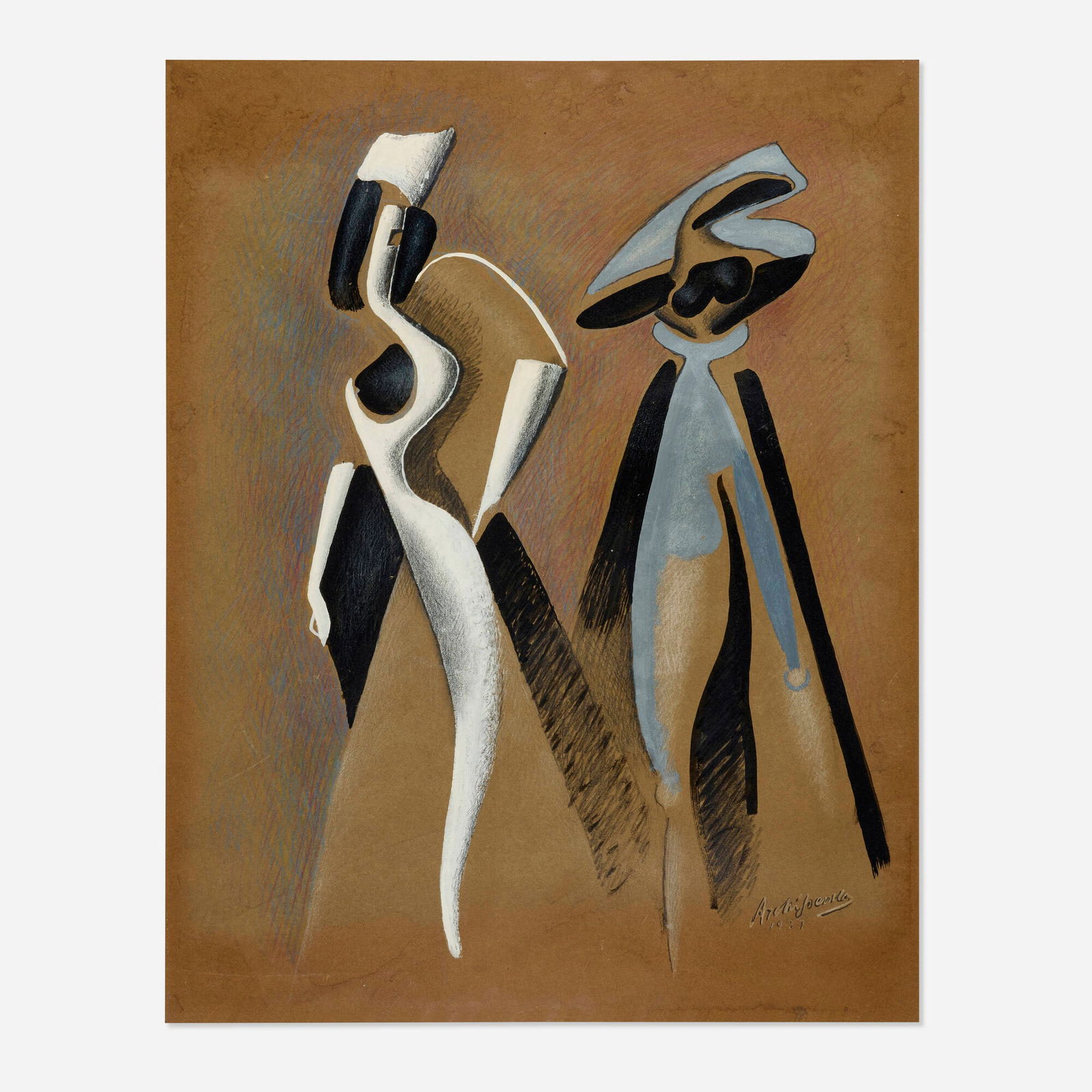 Alexander Archipenko, M. West & Josephine: Alexander Archipenko M. West & Josephine 1937ink and gouache on paperboard 27.875 h x 22 w in (71 x 56 cm) Signed and dated to lower right 'Archipenko 1937'. Provenance: