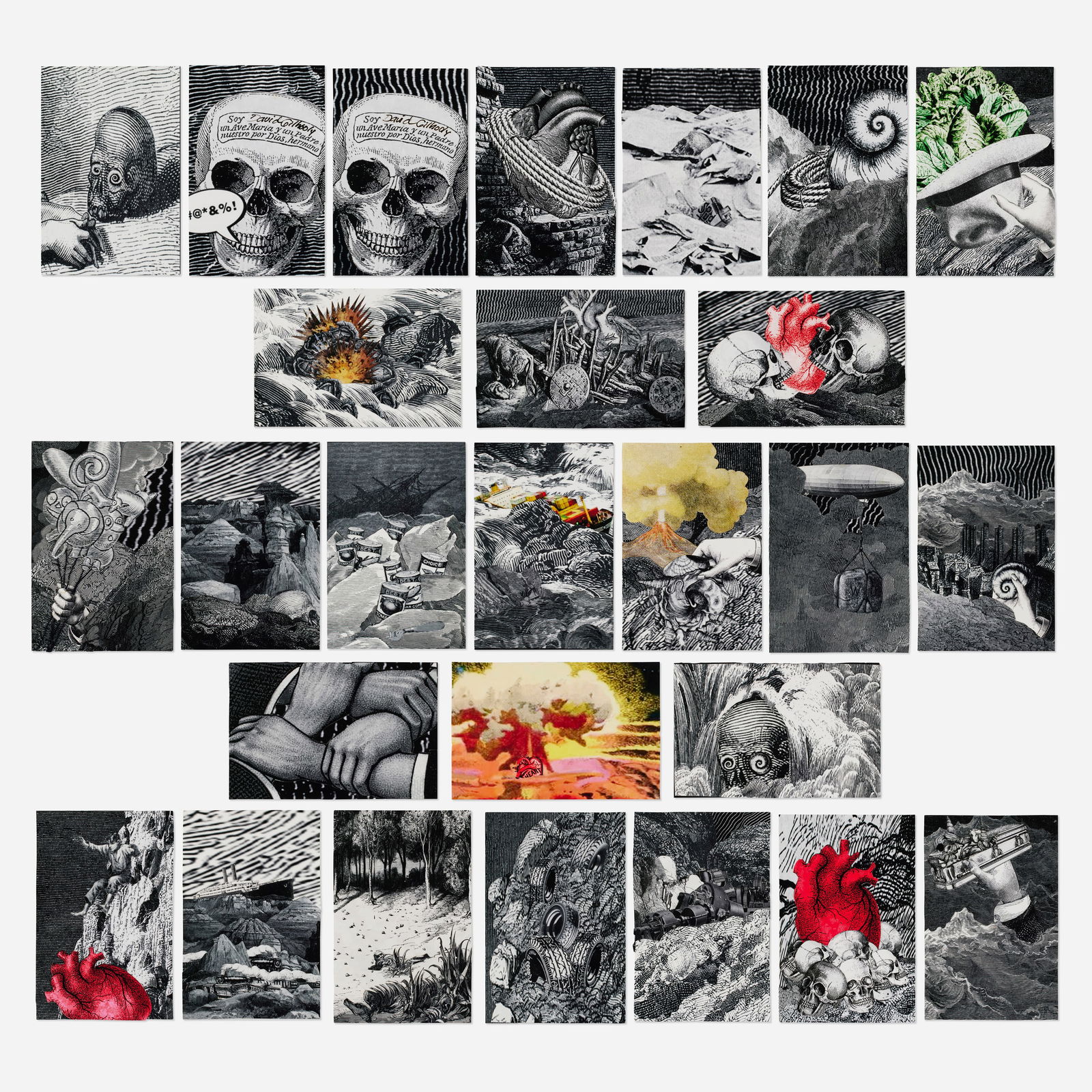 David Gilhooly, Collection of twenty-seven postcard collages: David Gilhooly Collection of twenty-seven postcard collages 2011-13printed paper collage on paper 4 h × 6 w in (10 × 15 cm) Signed, titled and dated to verso of each work ‘