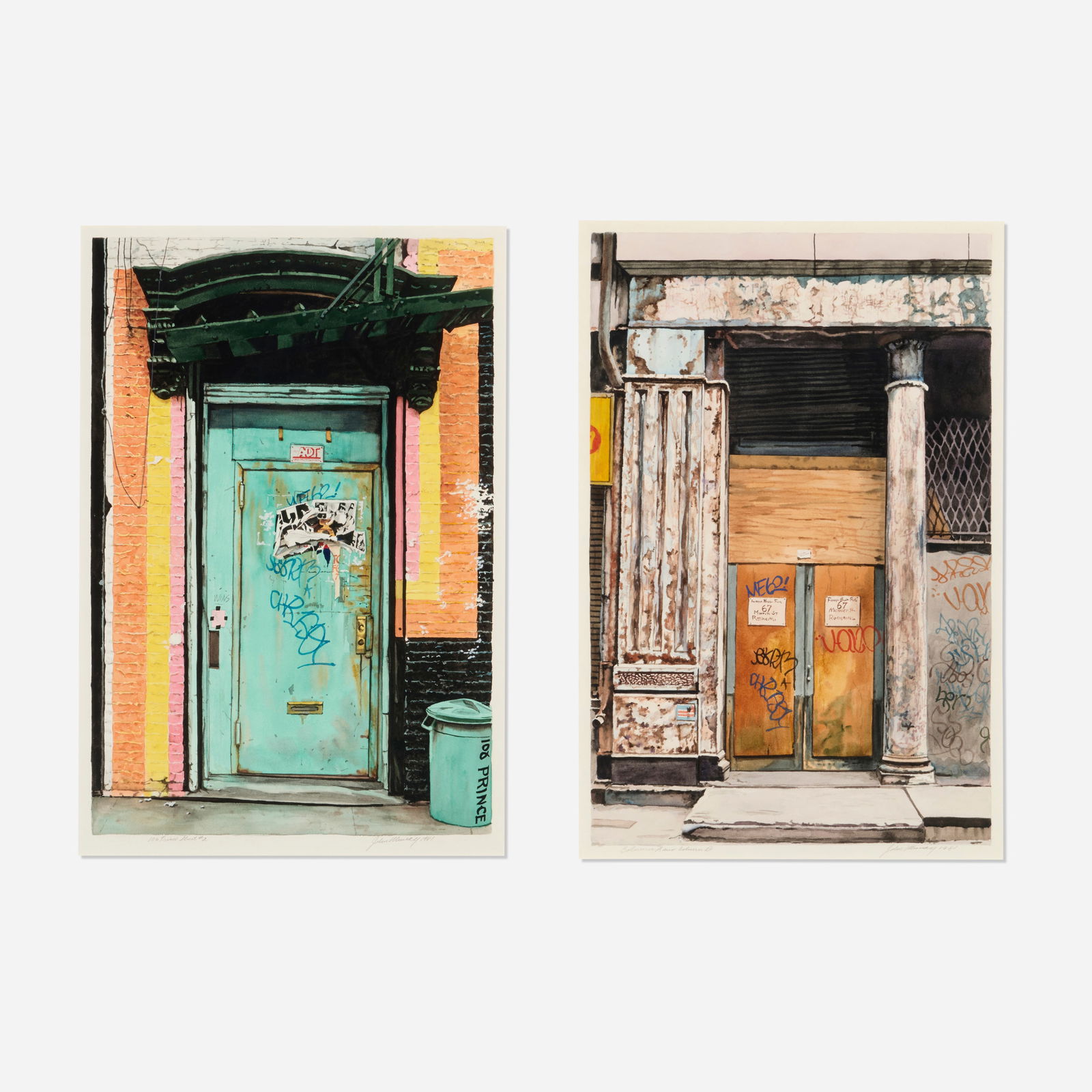 John Murray, 106 Prince Street #2; Column A and Column B (two works): John Murray 106 Prince Street #2; Column A and Column B (two works) 1981watercolor and gouache on paper sight: 24.75 h × 17 w in (63 × 43 cm) sight: 25.25 h × 17 w in (64 &tim
