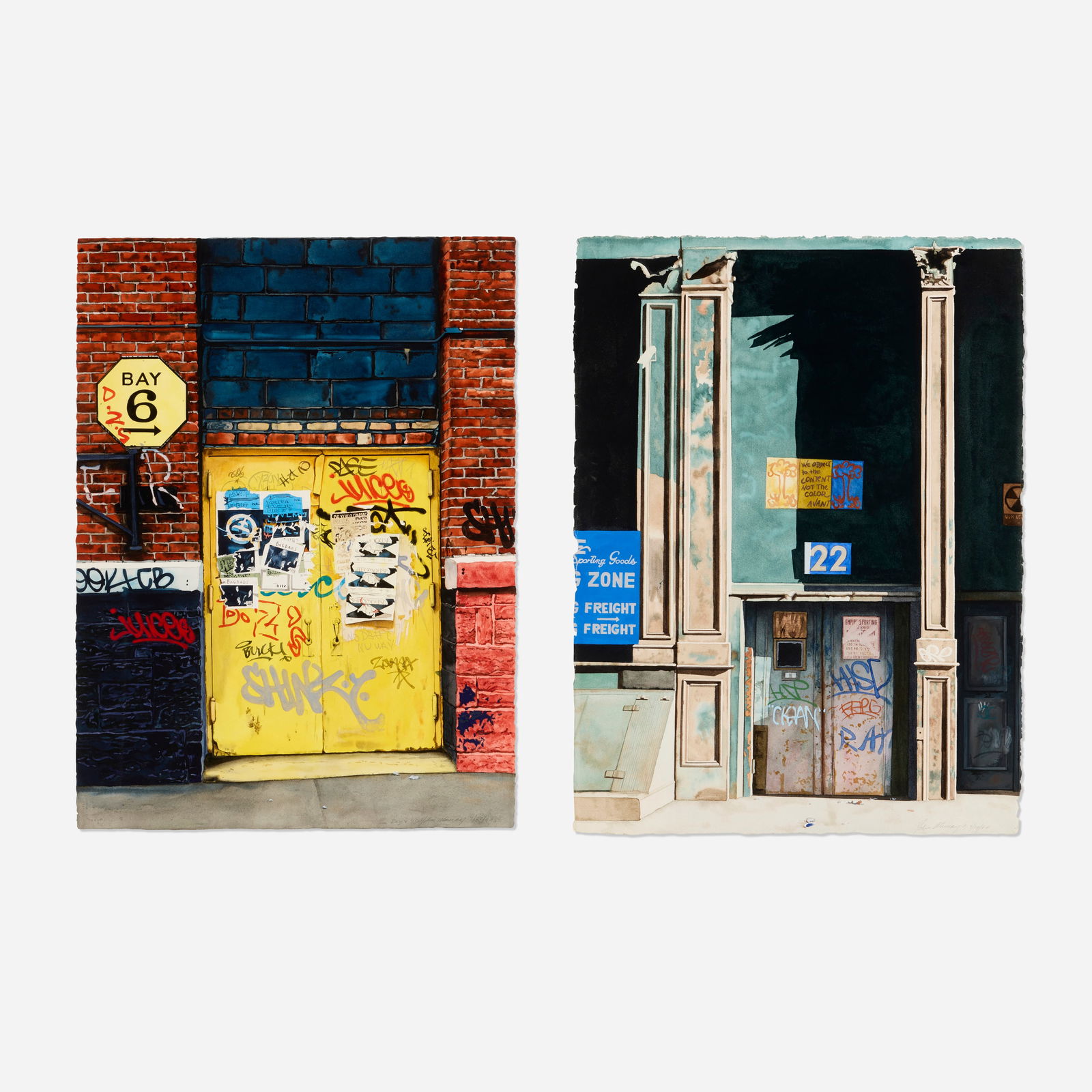 John Murray, Bay 6; 22 Tall (two works): John Murray Bay 6; 22 Tall (two works) 1983, 1984watercolor and gouache on paper 30 h × 22.25 w in (76 × 57 cm) 30.5 h × 22.75 w in (77 × 58 cm) Signed, titled an