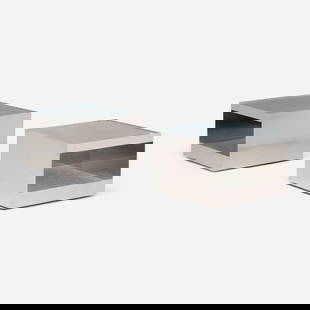Joseph D'Urso, Low rolling tables model 6022T, pair: Joseph D'Urso Low rolling tables model 6022T, pair Knoll InternationalUSA, 1980stainless steel, safety glass 14.5 h x 22 w x 22 d in (37 x 56 x 56 cm) Literature: Kno