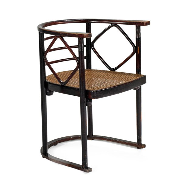 J & J KOHN: Armchair, Austria, ca. 1905; Stained beech and cane; Branded; 29" x 23" x 20"