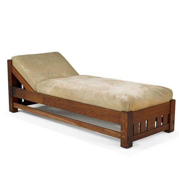 L & J. G. STICKLEY: Daybed, # 291; Oak and leather; Unmarked; 28" x 30" x 76"