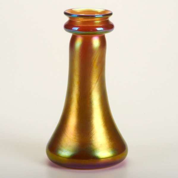 TIFFANY STUDIOS: Gold Favrile glass vase, New York, 1900s; Engraved signature LCT Favrile 2114C; 7 1/4" x 4"