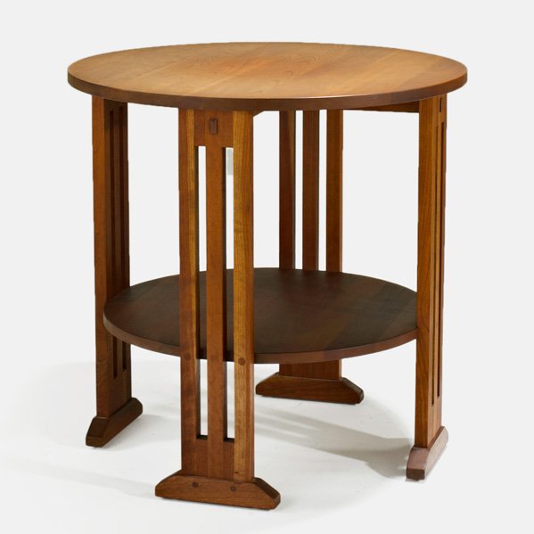 STICKLEY BY E.J AUDI: Contemporary cherry wood lamp table (91-0663-703), Manlius, NY, 2000s; Branded; 29" x 29' dia.