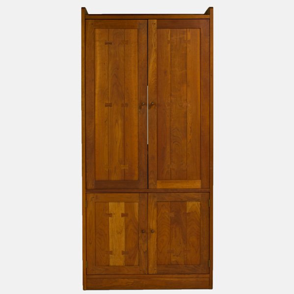 STICKLEY BY E.J AUDI: Contemporary cherry wood media cabinet(91-1651-703), Manlius, NY, 2000s; Branded; 80" x 37" x 14"