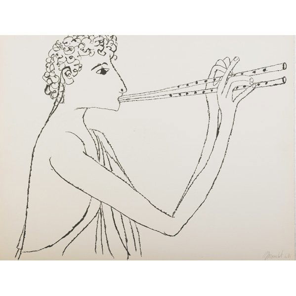 BEN SHAHN (American,1898-1969): Seven unframed works of art: five screen prints from the musician series; One signed by Bernarda Bryson; All numbered; Together with two small works on paper collected by the artist; Largest 40" x 26"