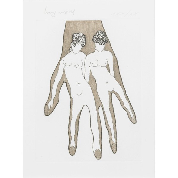 MAN RAY (American, 1890-1976): Etching; Untitled (nudes in hand silhouette) (framed); Signed and numbered; 9 1/8" x 7" (sight)