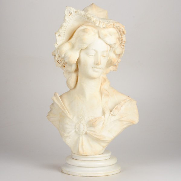 A. CIPRIANI: Carved alabaster bust, Italy, 19th/20th c.; Signed; Overall: 24" x 14" x 12"