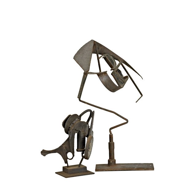 BERNARD BRENNER: Sculpture, "Father and Son," Mohnton, PA, 1980s; Welded and painted steel, resin; Unmarked; Taller: 28" x 15" x 11" smaller: 13 1/2" x 13" x 8 1/2"
