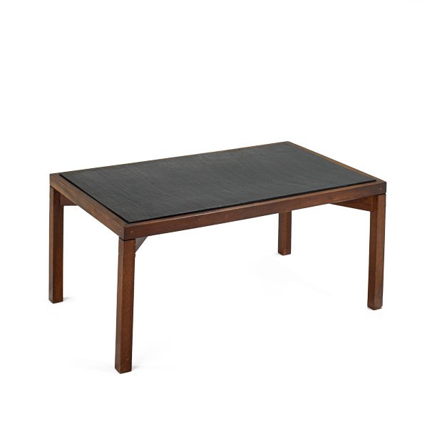 PHIL POWELL: Coffee table, New Hope, PA, 1960s; Walnut and slate; Unmarked; 14 1/2" x 32" x 19 1/2"