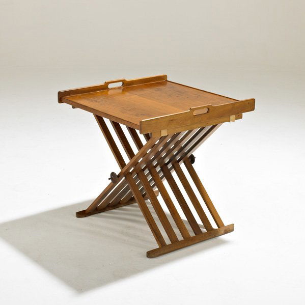 KIPP STEWART; DREXEL: Walnut tray table, USA, 1950s; Unmarked; 21" x 20 1/2" x 21"