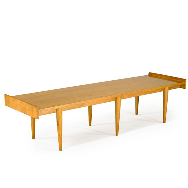 RUSSEL WRIGHT (Attr.); CONANT BALL: Birch coffee table, USA, 1940s; Stenciled model numbers; 16" x 66" x 19"