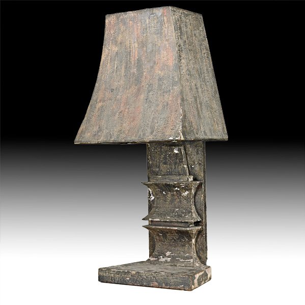 JAMES MONT: Pagoda lamp, USA, 1960s; Gessoed and polychromed wood and paper; Unmarked; 37 1/2" x 17" x 14"