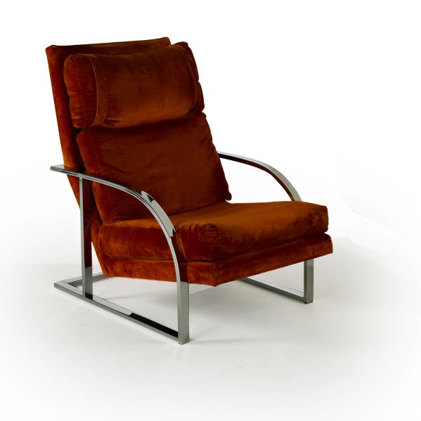 MILO BAUGHMAN; THAYER COGGIN: Lounge chair, High Point, NC, 1970s; Chromed steel and upholstery; Unmarked; 39" x 27 1/2" x 40"