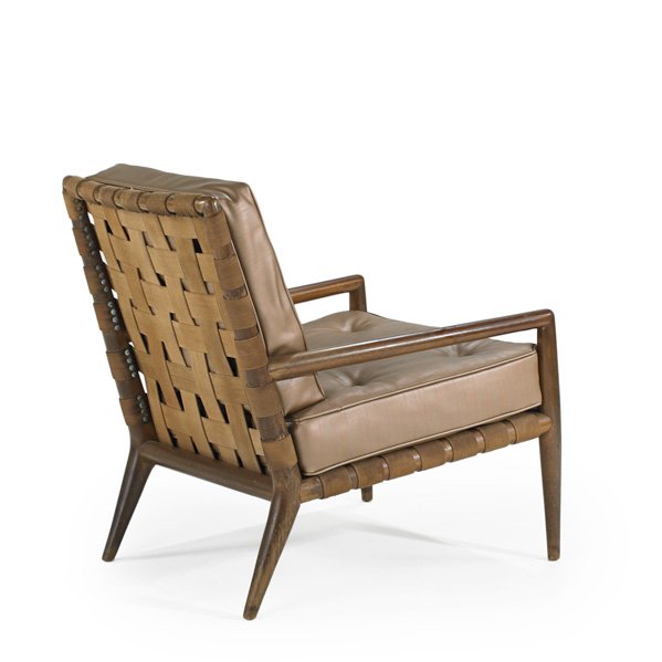 T.H. ROBSJOHN GIBBINGS; WIDDICOMB: Lounge chair, USA. 1950s; Birch, canvas and vinyl; Unmarked; 32" x 26" x 31"