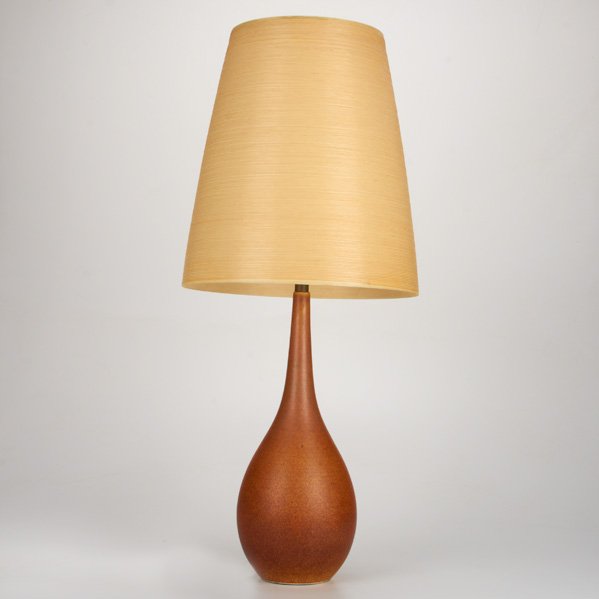 GORDON MARTZ: Glazed ceramic table lamp, USA, 1950s; Single socket; Unmarked; Overall: 35" x 15" dia.