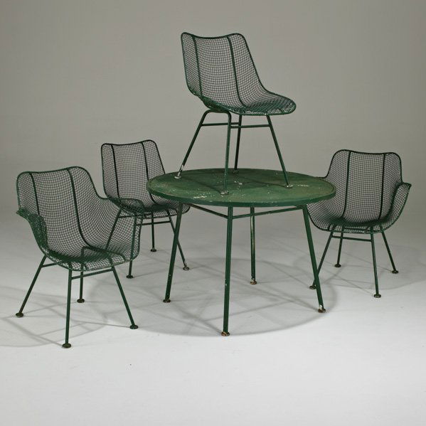 RUSSEL WOODARD: "Sculptura" dining table and set of four chairs, two-arm, two side; Table: 28" x 41" , chair: 32" x 26" x 24"