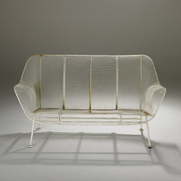 RUSSELL WOODARD: "Sculptura" settee, USA, 1950s; Enameled iron; Unmarked; 27 1/2" x 52 1/2" x 28"