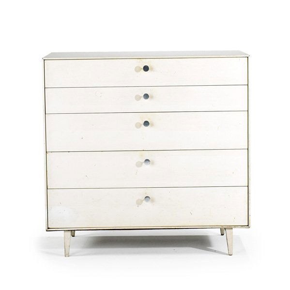 GEORGE NELSON; HERMAN MILLER: Thin Edge cabinet, Zeeland, MI, 1950s; Lacquered wood and aluminum; Unmarked; 40" x 40" x 18 1/2"