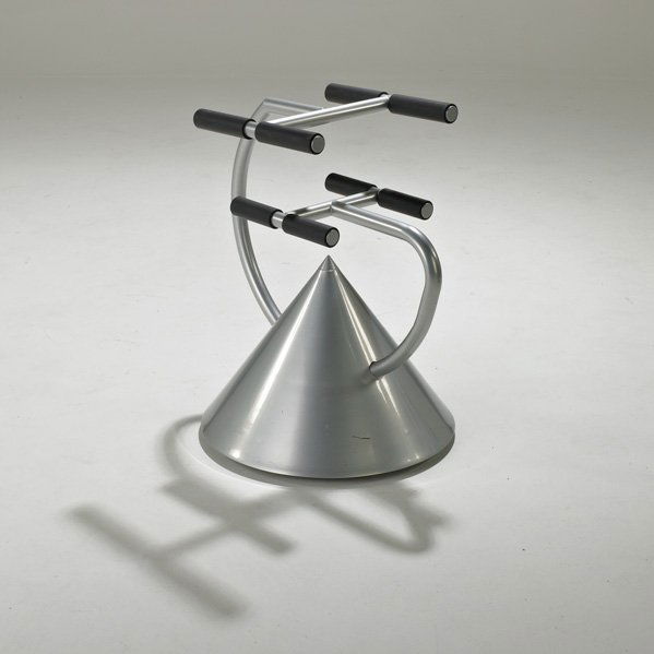 RON ARAD; ZEUS: Electronics stand on casters, Italy, 2000s; Enameled steel and foam, Label; 27 1/2" x 22" dia