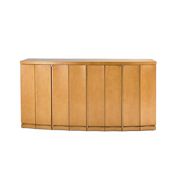 JAY SPECTRE; CENTURY: Cabinet, USA, 1990s; Elm and brass; Metal label; 34 1/2" x 68" x 19"