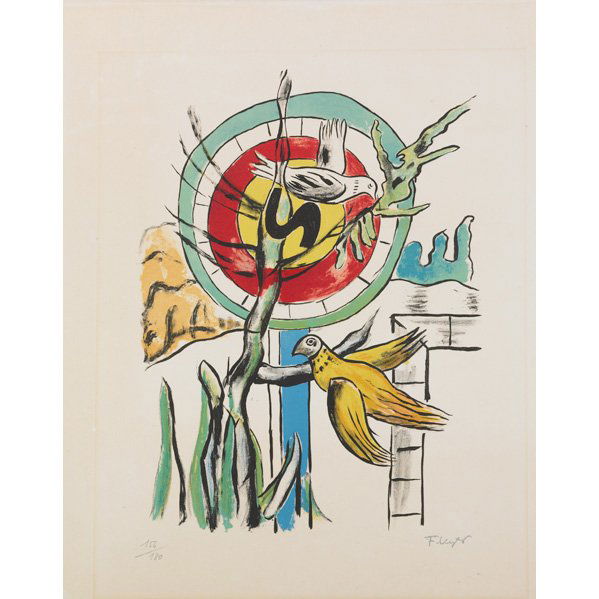 FERNAND LEGER (French, 1881-1955): Lithograph in colors; "Les Deux Oiseaux (from La Ville)," 1959; Stamp signature and numbered; 25 7/8" x 19 3/4" (sheet)